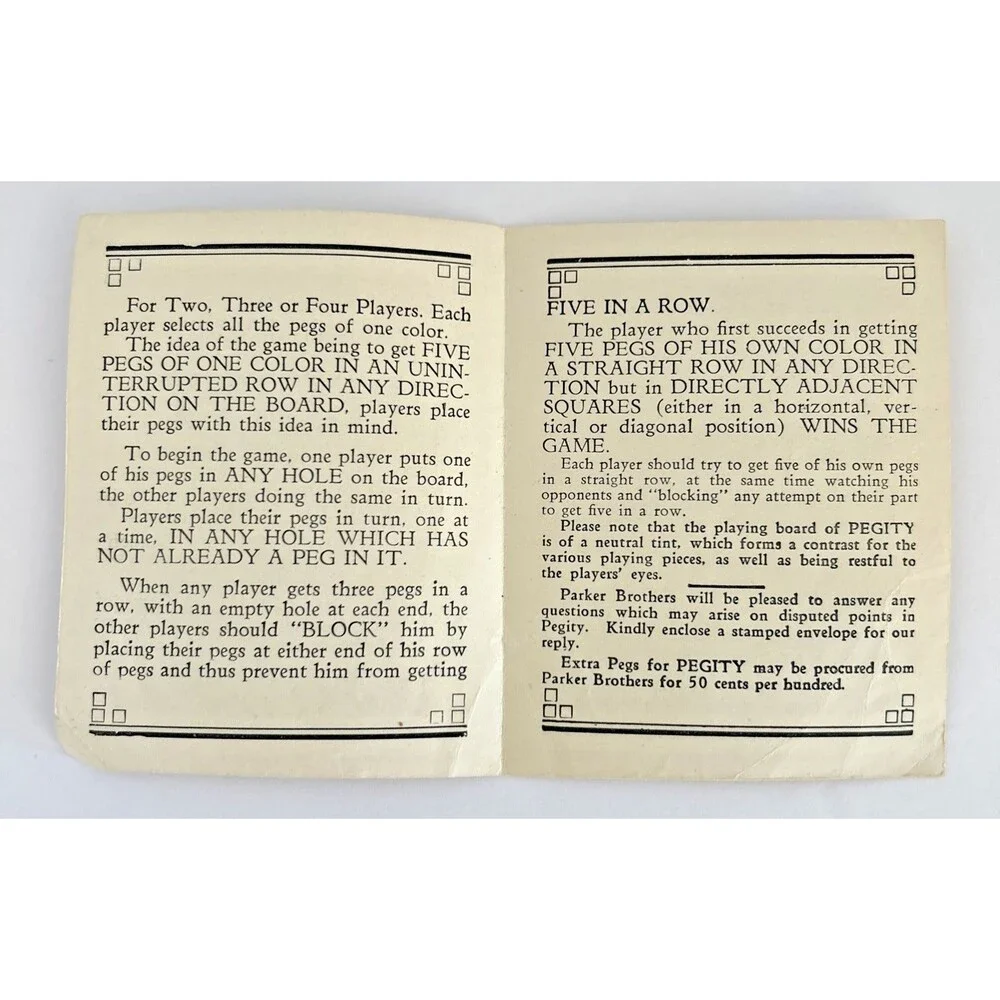 Pegity Game Instructions Parker Brothers Game Instructions Only Vintage